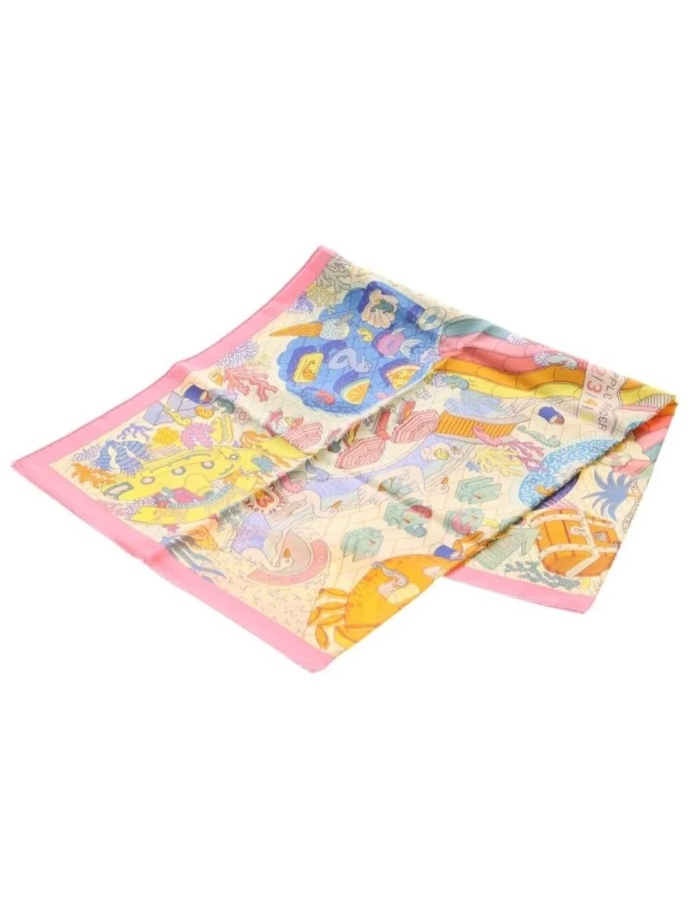 Hermes Carre 90 Double Face Splash Park Silk Scarf Pink Yellow